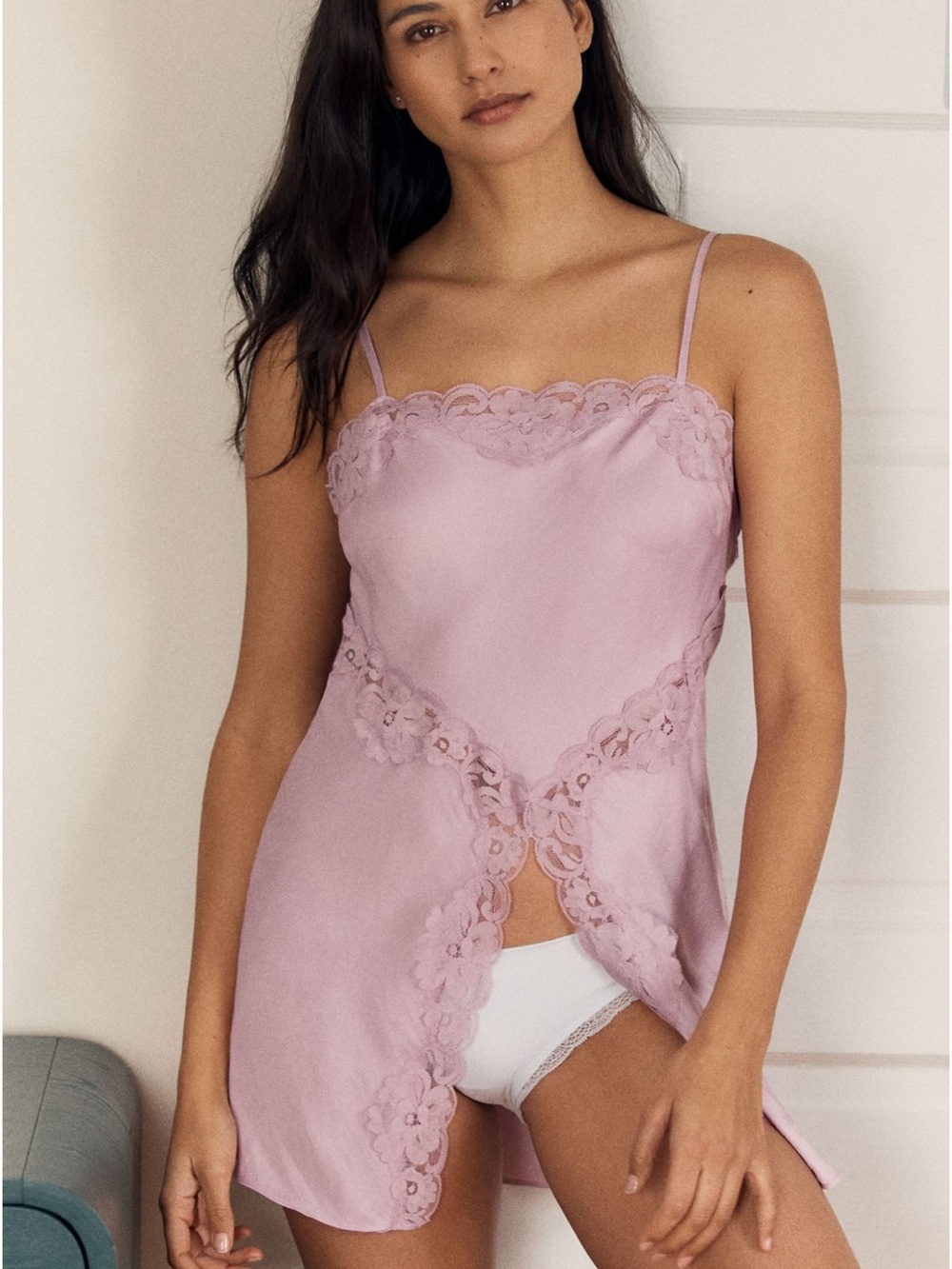 🌸 Anthropologie Lyrebird Lace-Trim Slip Chemise Cami Lavender Large 10 12